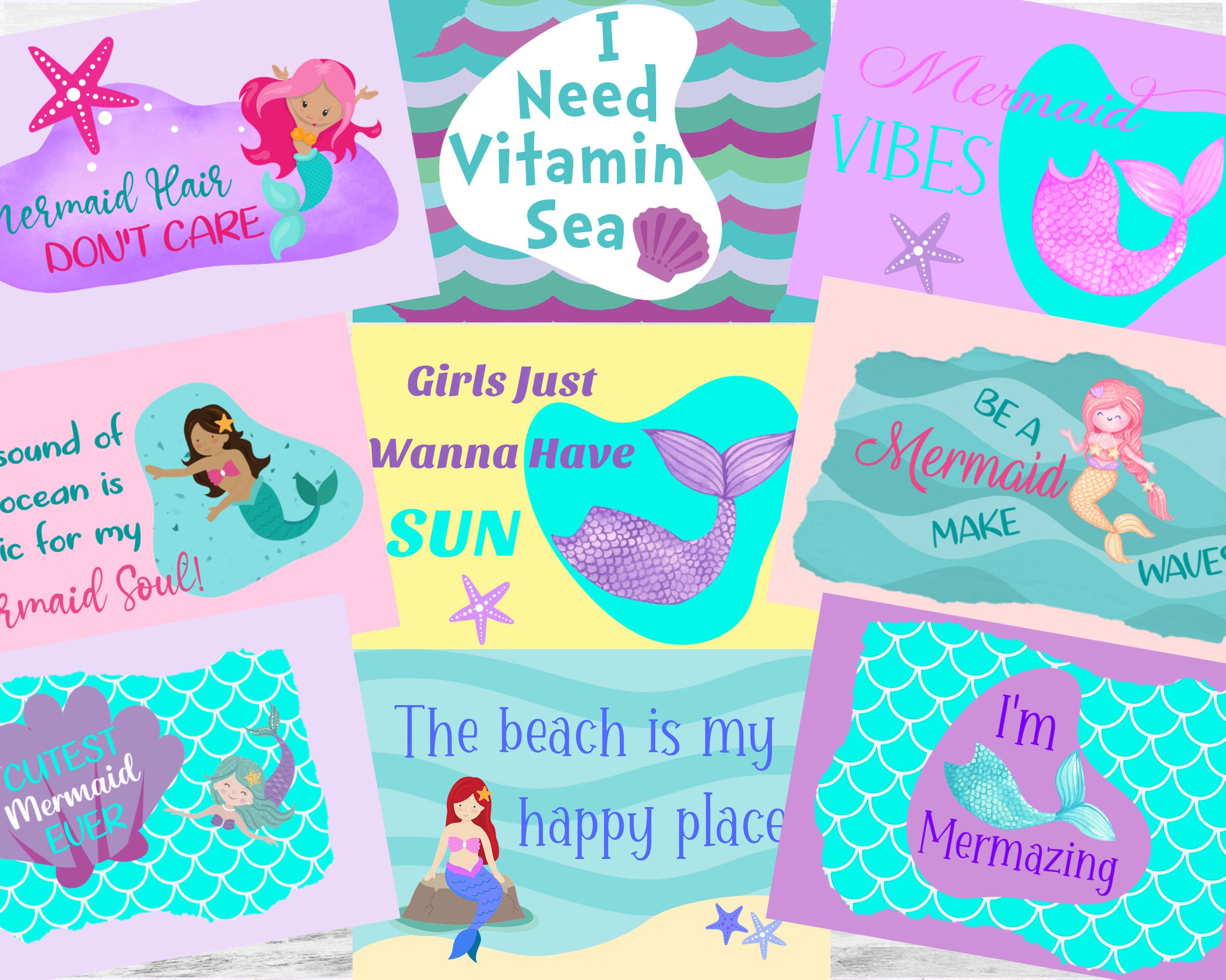 Mermaid Notes Printable Mermaid Cards With Quotes and Sayings for Lunch Box Notes ...