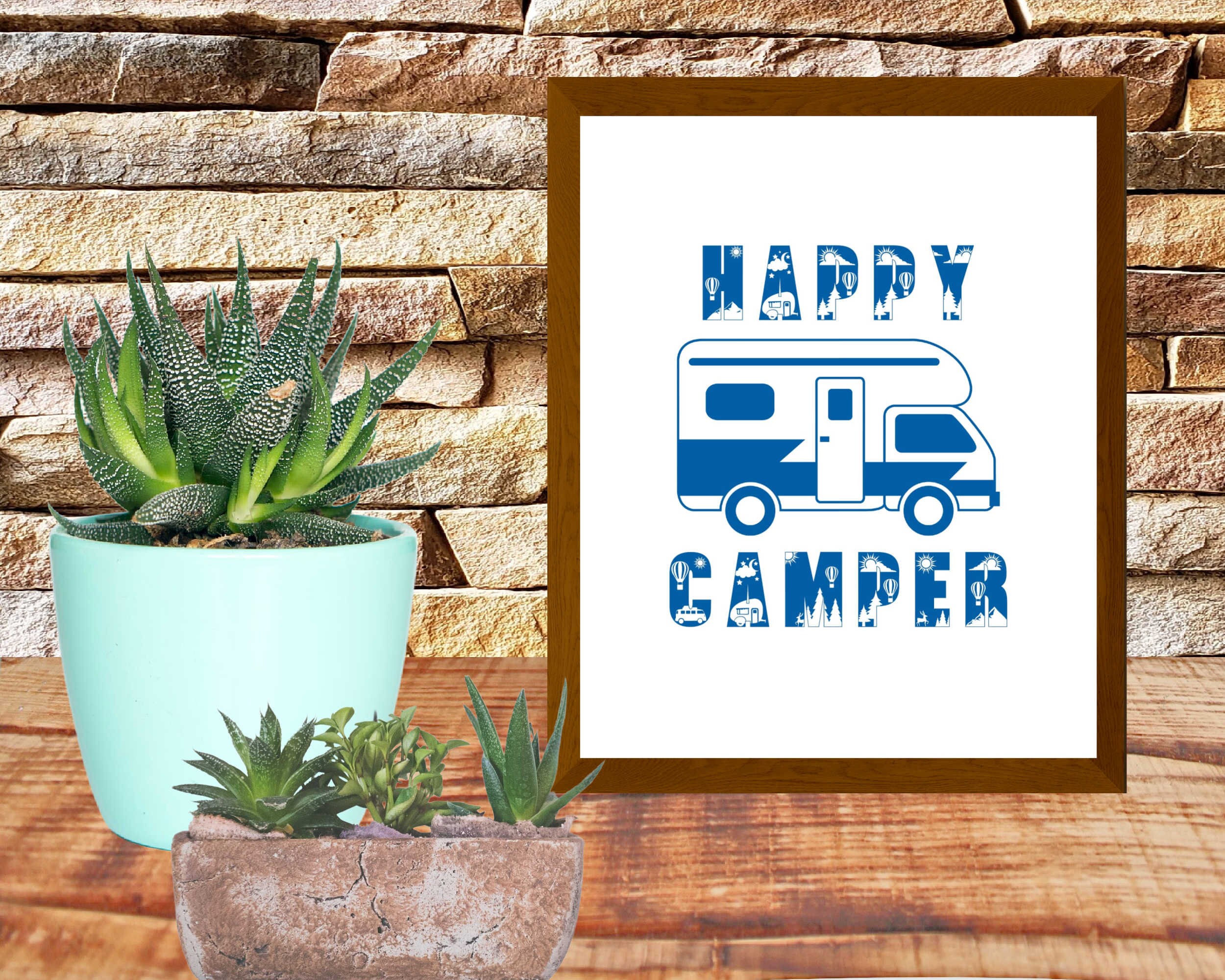 Happy Camper, Printable Wall Art, Class C RV, Motorhome Decor, Camper ...