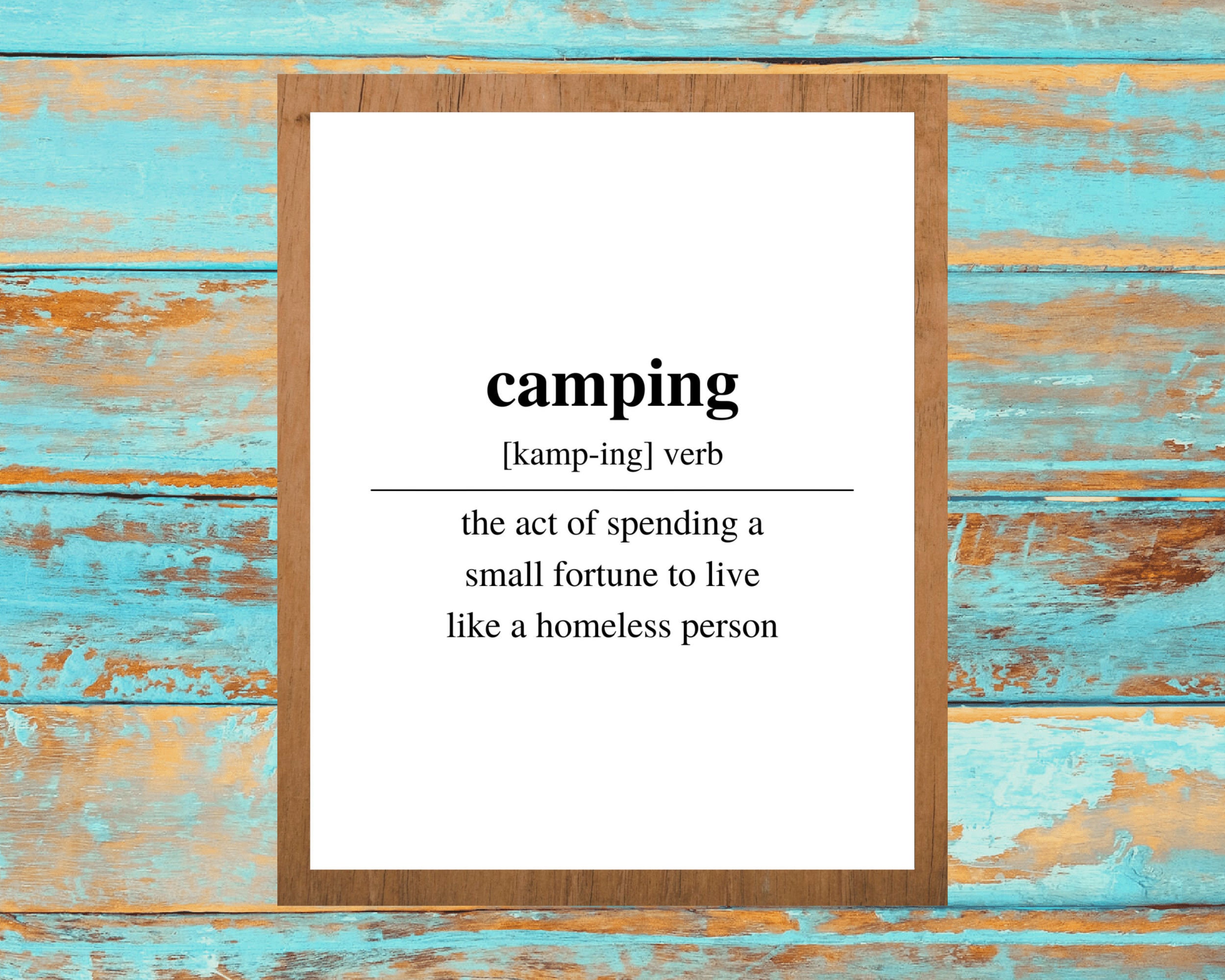 Camping Definition, druckbare Wandkunst, Definition Wandkunst, Lustige