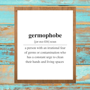 Germophobe Definition, Printable Art, Awareness Sign, Doctor Office Décor, Medical Office Poster, Medical Terminology, Psychiatry Décor