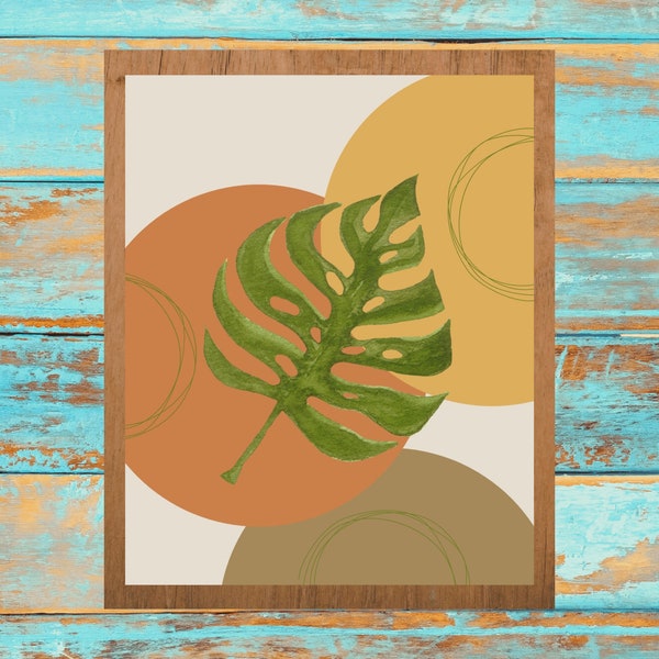 Tropical Leaf Print, Printable Wall Art, Monstera Print, Boho Leaves Décor, Abstract Art, Foliage Print, Botanical Poster, Geometric Art