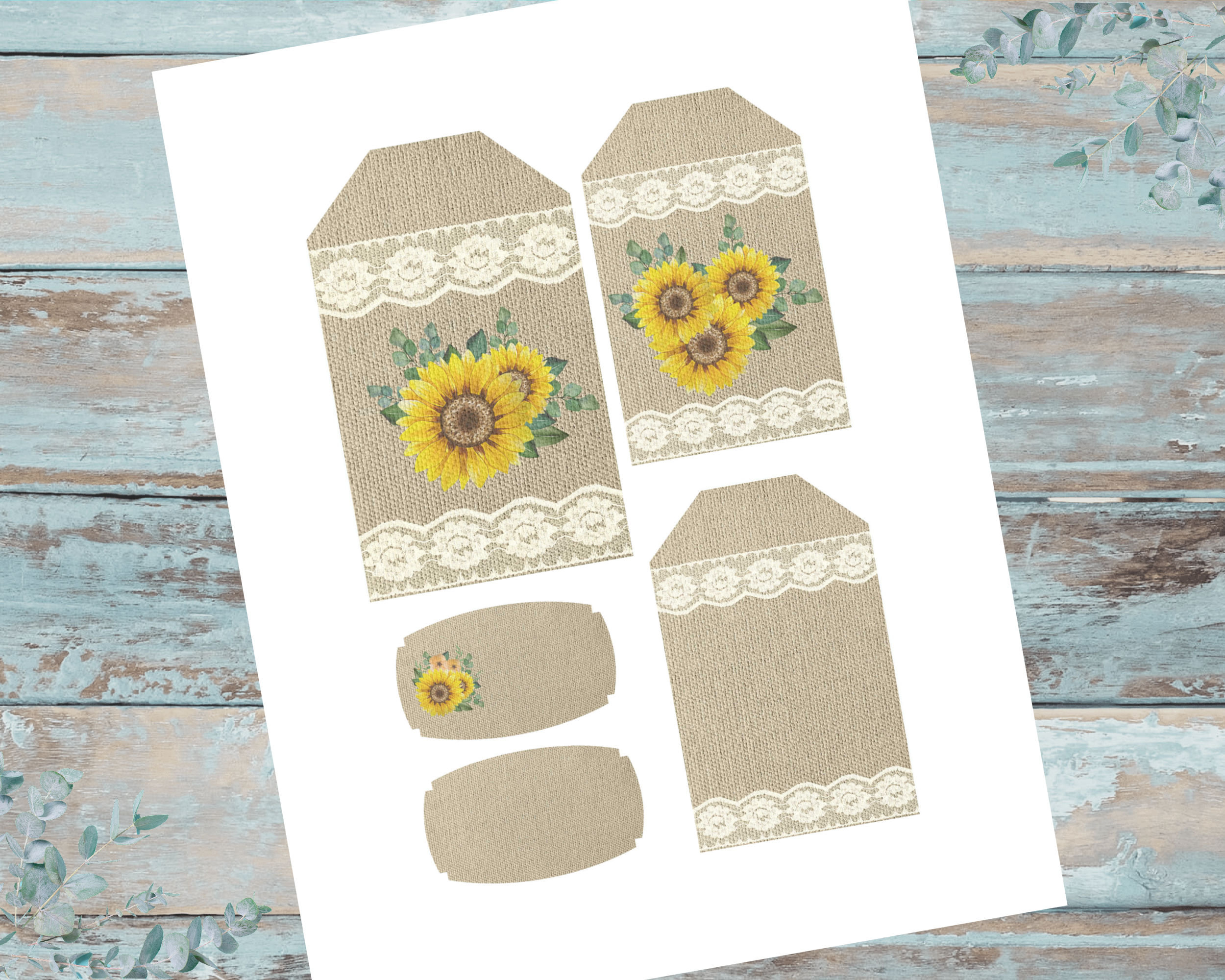 Sunflower Printable Tags, Burlap Lace Journal Tags, Hang Tags ...