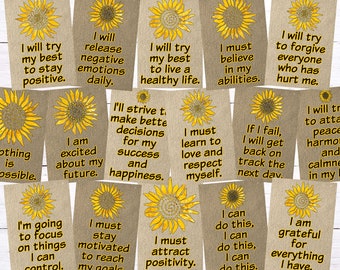 Printable Sunflower Affirmation Cards, Burlap Affirmation Cards, Lunch Box Notes, Positive Encouragement Cards, Motivation Cards