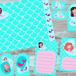 Mermaid Printable Journal Kit, Nautical Paper, Mermaid Tags, Nautical Scrapbook Paper, Mermaid Paper, Journal Kit for Girls, Ephemera