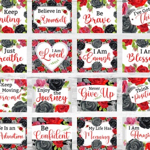 Cartões inspiradores para impressão de rosas góticas, mini cartões de álbum, cartões de afirmação de incentivo, papel de scrapbook, etiquetas penduradas, kit de diário