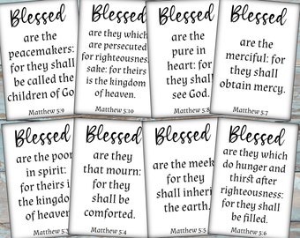 Printable Ink Saver Beatitude Bible Verses Sermon on the Mount Scripture Cards