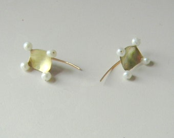 Lightweight Earrings Geometric Earrings Brass Earrings Minimalist Contemporary Earrings Modern Art Earrings Pearl Earrings Gift For Her