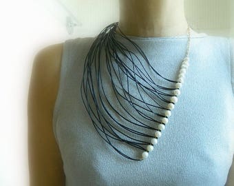 Statement Jewelry Pearl leather necklace for woman Avant Garde Contemporary Necklace Modern necklace Bib Necklace Asymmetric Necklace