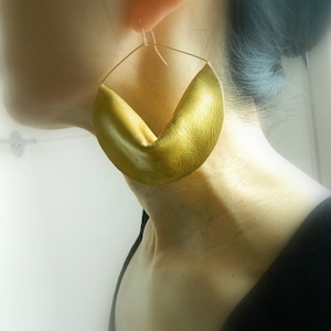 Statement Earrings Gold Leather Jewelry Leather Earrings Extra large Earrings Lightweight Earrings Oversized Earrings Geometric Earrings image 1