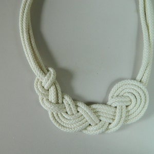 Cotton Anniversary gift Fiber necklace Asymmetrical knot necklace Cotton Rope necklace Nautical Necklace bib necklace natural necklace image 3