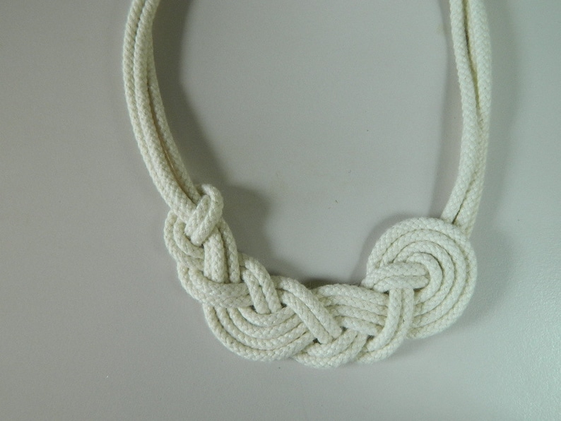 Cotton Anniversary gift Fiber necklace Asymmetrical knot necklace Cotton Rope necklace Nautical Necklace bib necklace natural necklace image 3