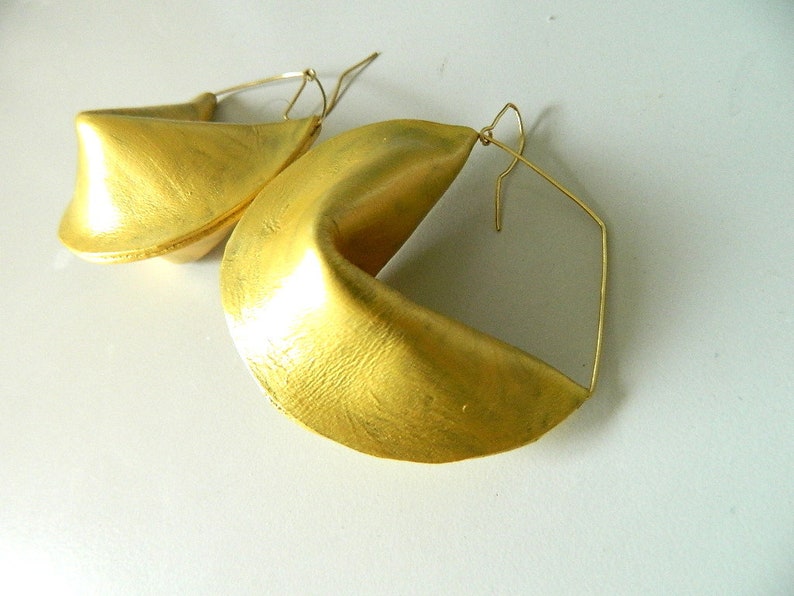 Statement Earrings Gold Leather Jewelry Leather Earrings Extra large Earrings Lightweight Earrings Oversized Earrings Geometric Earrings image 5