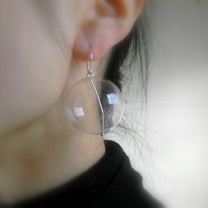Large Glass Orb Earrings: Sterling Silver, Modern Statement