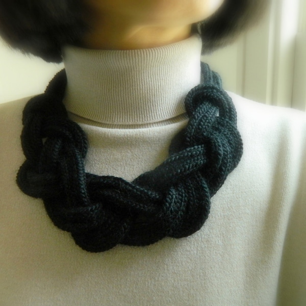 Mothers Day Gift for Mom knit scarf necklace Fiber Necklace Infinity Big Knot necklace Nautical Necklace Black Bib necklace knit necklace