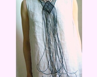 Macrame Necklace Black Statement Necklace Modern Necklace Extra Long Necklace Black Fringe Necklace Cotton Big Necklace Bib Necklace