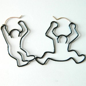 Mismatched Black Copper Earrings: Haring Inspired Modern Art