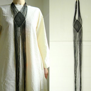 Black Extra Long Statement Necklace Extravagant Necklace Big bold Necklace Fringe Necklace Bib Necklace Knot Necklace Macrame Necklace
