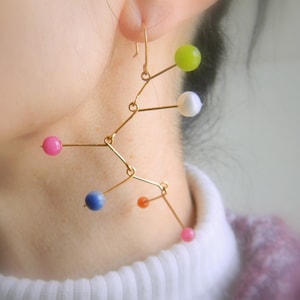 Brass Mobile Earrings: Kinetic Art with Quartz & Pearl