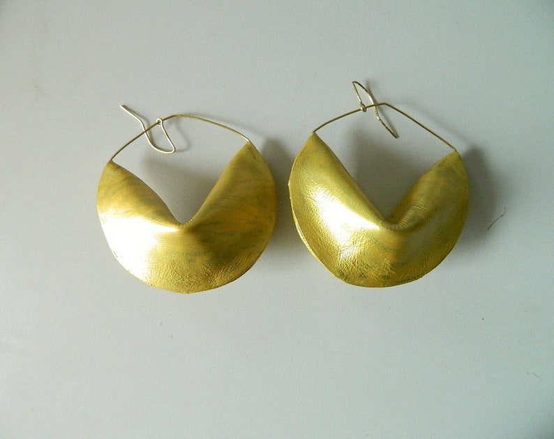 Statement Earrings Gold Leather Jewelry Leather Earrings Extra large Earrings Lightweight Earrings Oversized Earrings Geometric Earrings image 2