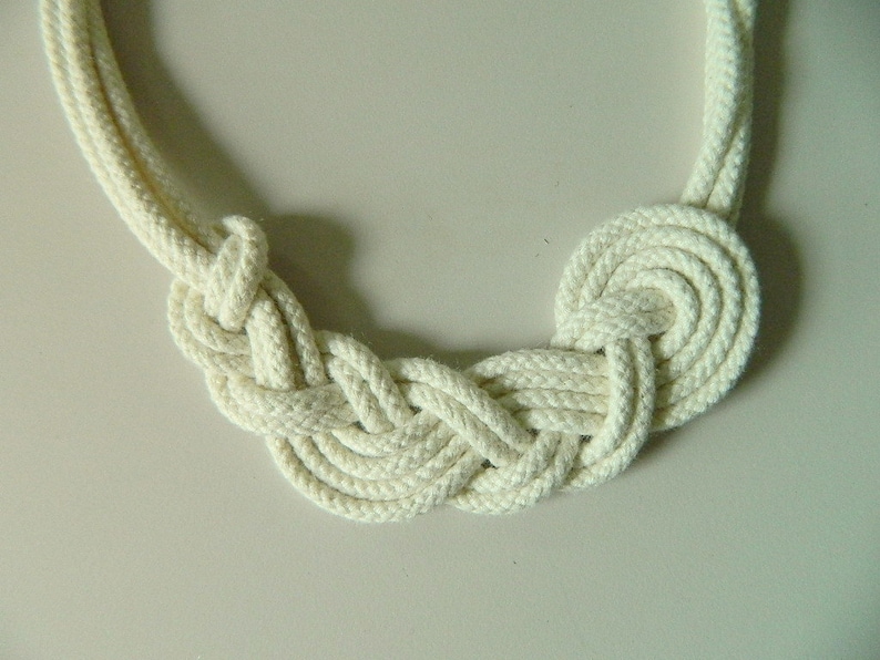 Cotton Anniversary gift Fiber necklace Asymmetrical knot necklace Cotton Rope necklace Nautical Necklace bib necklace natural necklace image 2