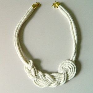 Cotton Anniversary gift Fiber necklace Asymmetrical knot necklace Cotton Rope necklace Nautical Necklace bib necklace natural necklace image 1