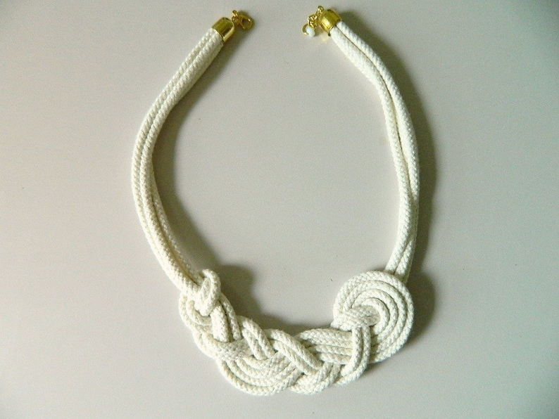 Cotton necklace fiber necklace Asymmetrical knot necklace rope necklace Anniversary gift Nautical Necklace bib necklace natural necklace