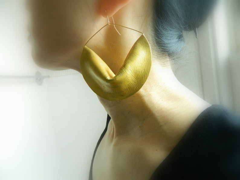 Statement Earrings Gold Leather Jewelry Leather Earrings Extra large Earrings Lightweight Earrings Oversized Earrings Geometric Earrings image 1