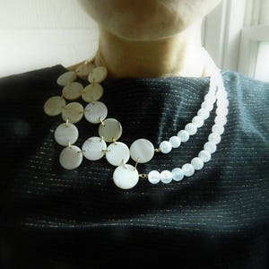 Shell Necklace Asymmetrical Necklace White Statement Necklace Chunky Necklace Beaded Necklace Mother of Pearl Necklace Avant Garde Necklace