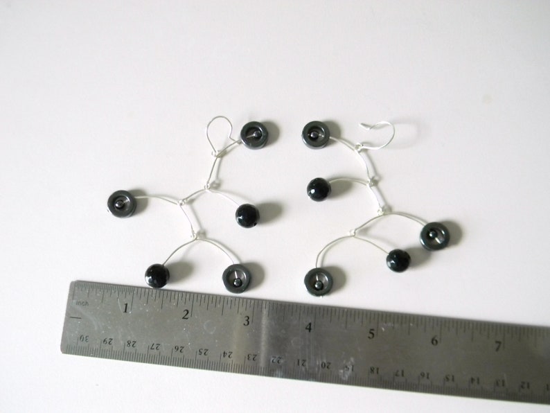 Mobile Earrings Kinetic Earrings Geometric Earrings Sway Moving Earrings Modern Art Earrings Hematite Earrings Silver Drop earrings image 7