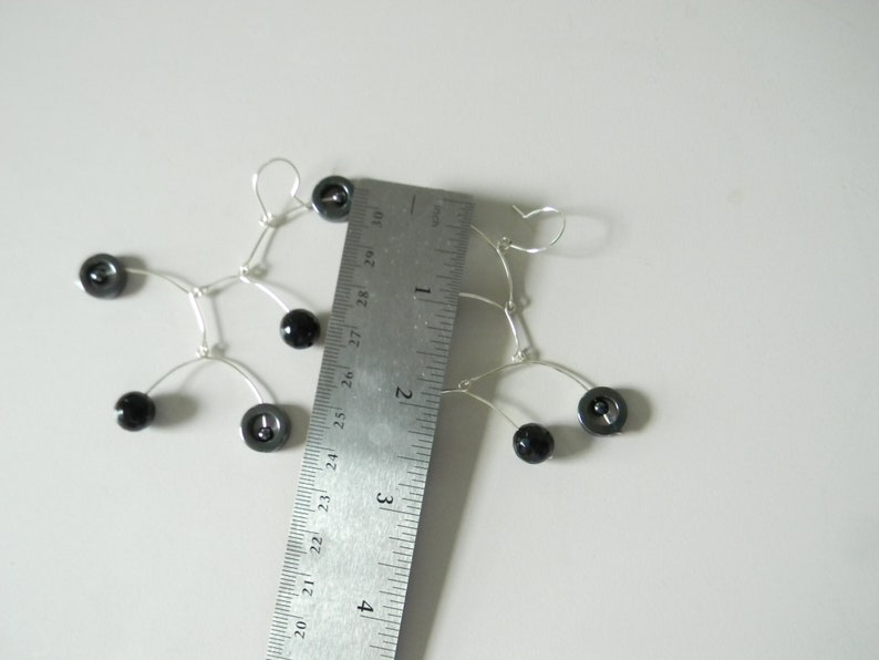 Mobile Earrings Kinetic Earrings Geometric Earrings Sway Moving Earrings Modern Art Earrings Hematite Earrings Silver Drop earrings image 6