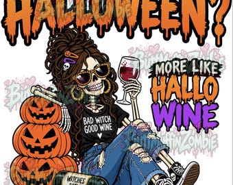 Skeleton Witch Wine Lover Halloween SVG PNG (Digital Download)