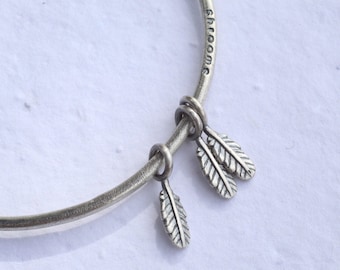 sterling silver bangle with tiny feathers | .925 | oxidized or bright | blooms and shrooms