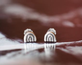 tiny rainbow studs | oxidized sterling silver posts | 6 mm stud earrings