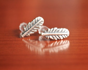 sculpted silver feather studs | .925 sterling silver oxidized or bright