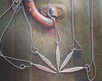 cannabis leaf pendant | necklace 18" 20" oxidized sterling silver