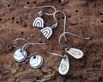 sculpted drop earrings | oxidized sterling silver | minimalist water droplets