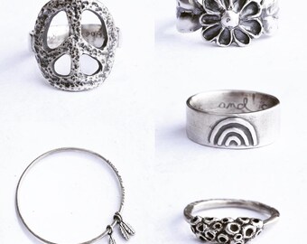 sterling silver wildflower ring | size 9 9.5 10 | oxidized sculpted boho bloom