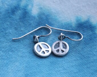 peace sign charm earrings +/ necklace set | sterling silver oxidized finish