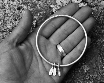 feather bangle .925 sterling silver | 2.5" oxidized or bright | blooms and shrooms