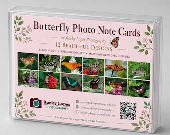 Butterfly Photo Note Cards, Set of 12, Original Photography, Blank Inside