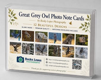 Great Grey Owl Photo Note Cards, Set of 12, Wildlife Photography