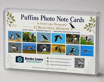 Puffin Photo Note Cards, Set of 12, Original Photography, Blank Inside