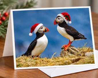 Santa Puffin Holiday Cards, Box of 8, 5x7 Greeting Cards