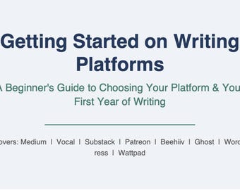 Pode incluir: Um documento intitulado Getting Started on Writing Platforms: A Beginner's Guide to Choosing Your Platform & Your First Year of Writing. Lista plataformas como Medium, Vocal, Substack, Patreon, Beehiiv, Ghost, WordPress e Wattpad.