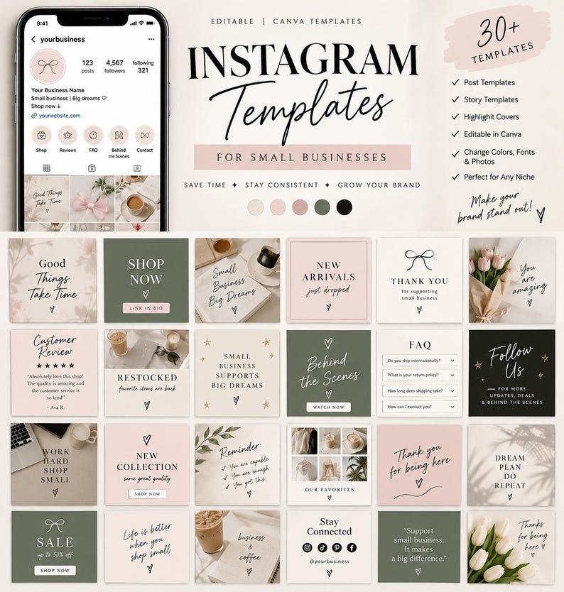 Instagram Templates for Small Business | Editable Canva Social Media ...