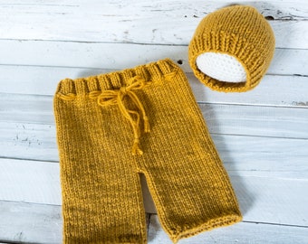 Pants - Hat - Set - Newborn Set - Baby Boy - Baby Girl - Newborn - Baby - Golden - Yellow - Sungold - Baby Outfit - Baby Wear