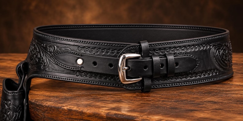 Cosplay Hunting Rifle Buy Black Tooled Leather Western Gun Belt With Holster, Vintage Cowboy ...