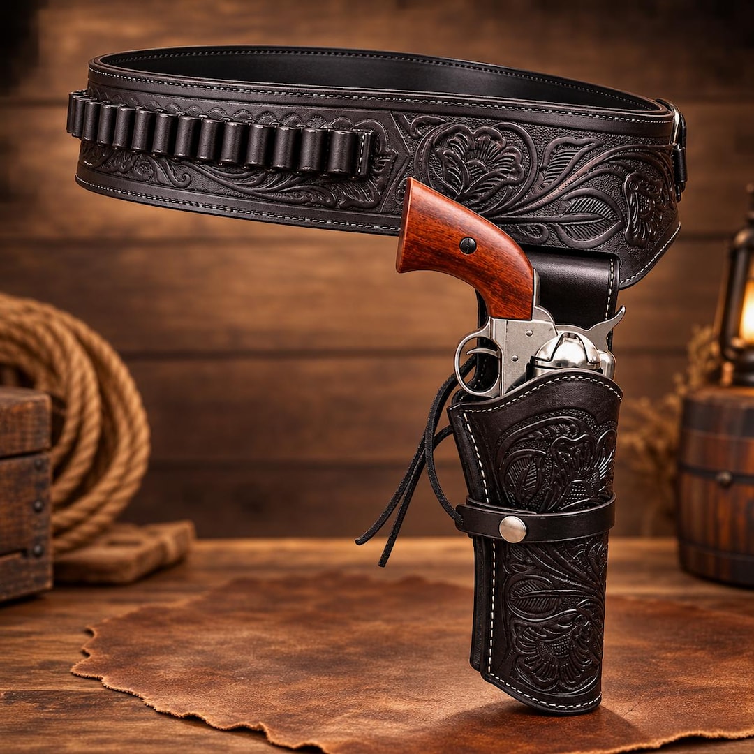 Cosplay Hunting Rifle Buy Black Tooled Leather Western Gun Belt With Holster, Vintage Cowboy ...