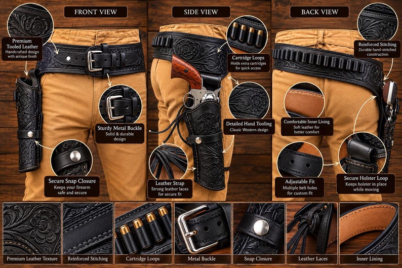 Cosplay Hunting Rifle Buy Black Tooled Leather Western Gun Belt With Holster, Vintage Cowboy ...