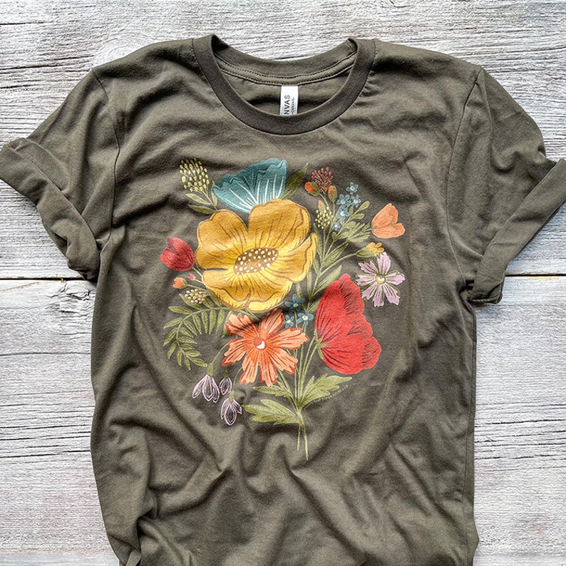 Colorful Flower Bouquet Tee / T Shirt 100% cotton image 1